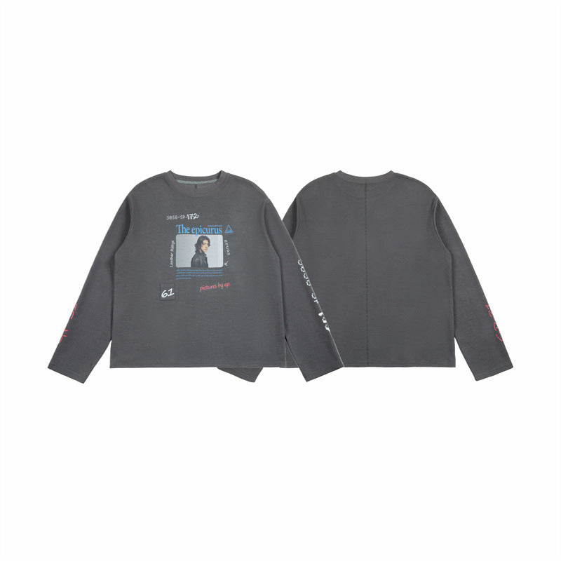 Digital Print Character Long Sleeve Oversized Waffle Knit Men's T-Shirt