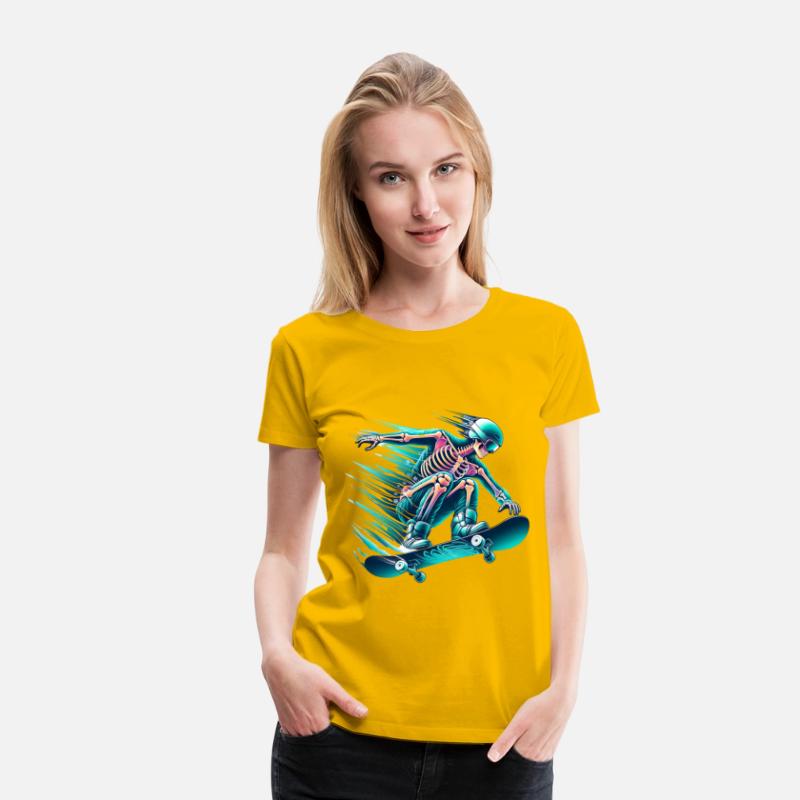 Neon Skeleton Skateboarder Thrills and Chills