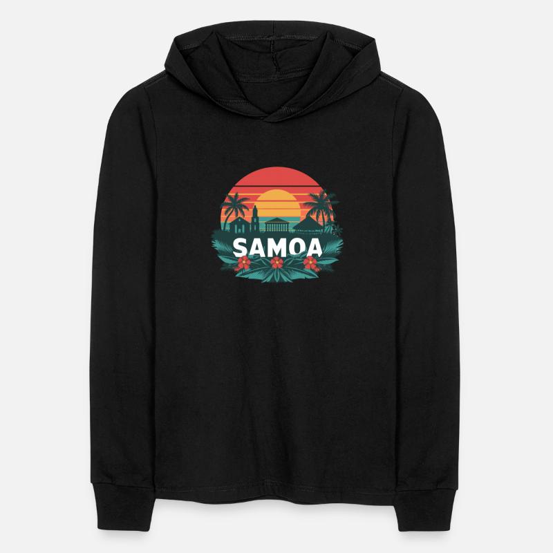 Samoa Tropical Sunset with Palms and Floral Motif