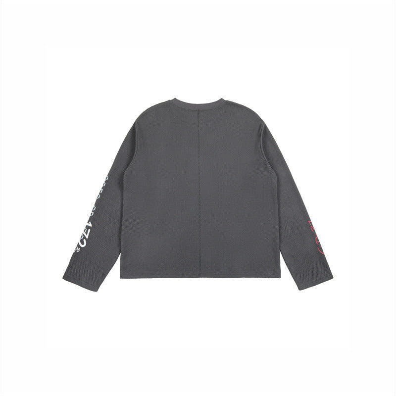 Digital Print Character Long Sleeve Oversized Waffle Knit Men's T-Shirt