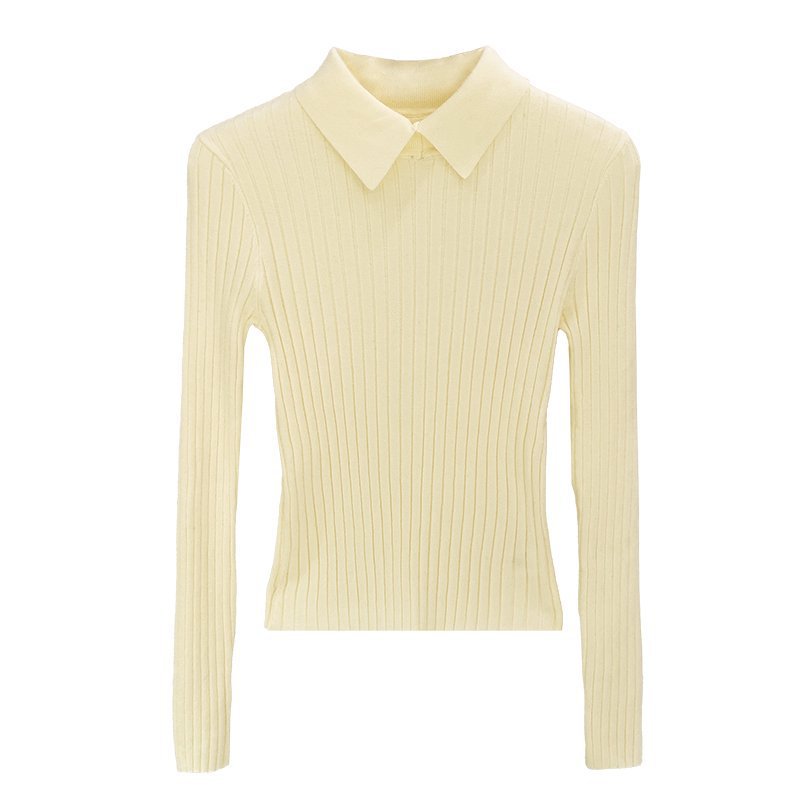 Style Navy Blue Polo Neck Knit Top for Women,Ribbed Slim Fit Inner Layer Shirt