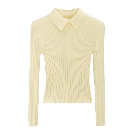 Style Navy Blue Polo Neck Knit Top for Women,Ribbed Slim Fit Inner Layer Shirt