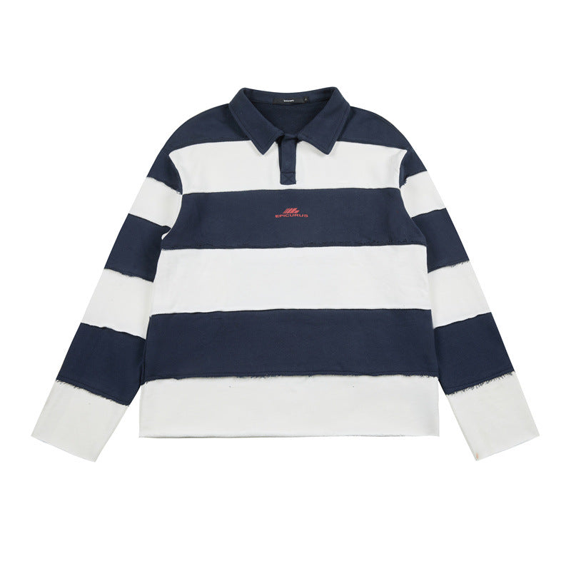 Casual Printed Long Sleeve Polo Collar Hoodie with Patchwork Design