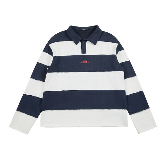 Casual Printed Long Sleeve Polo Collar Hoodie with Patchwork Design