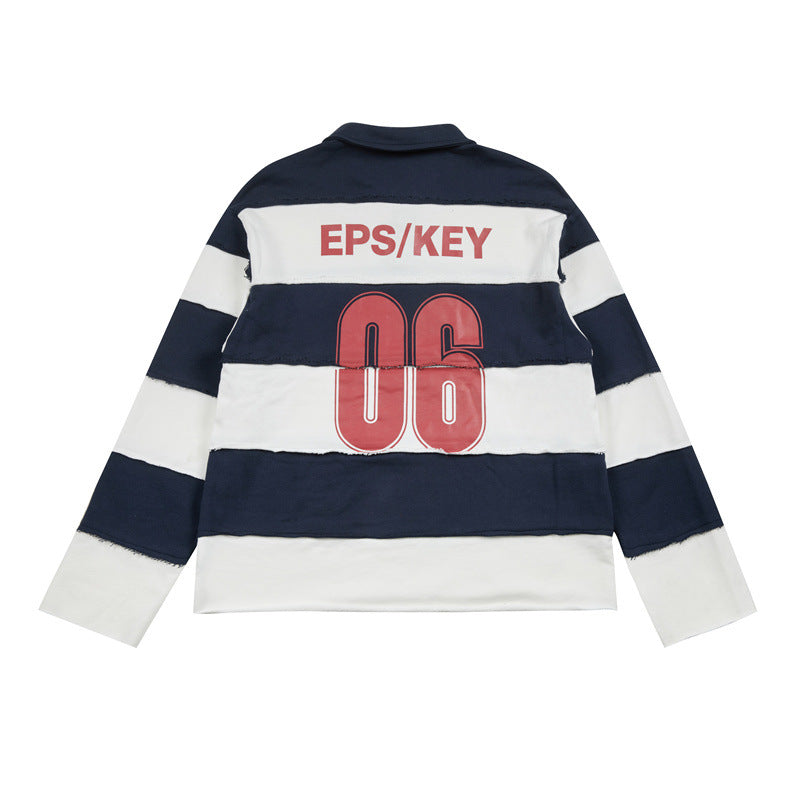 Casual Printed Long Sleeve Polo Collar Hoodie with Patchwork Design