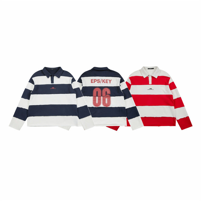 Casual Printed Long Sleeve Polo Collar Hoodie with Patchwork Design