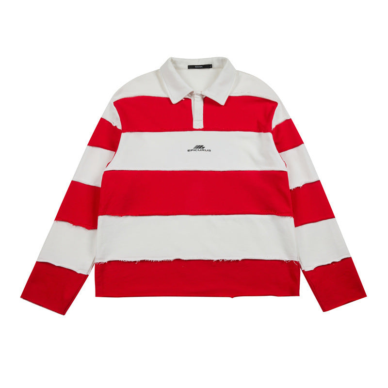 Casual Printed Long Sleeve Polo Collar Hoodie with Patchwork Design