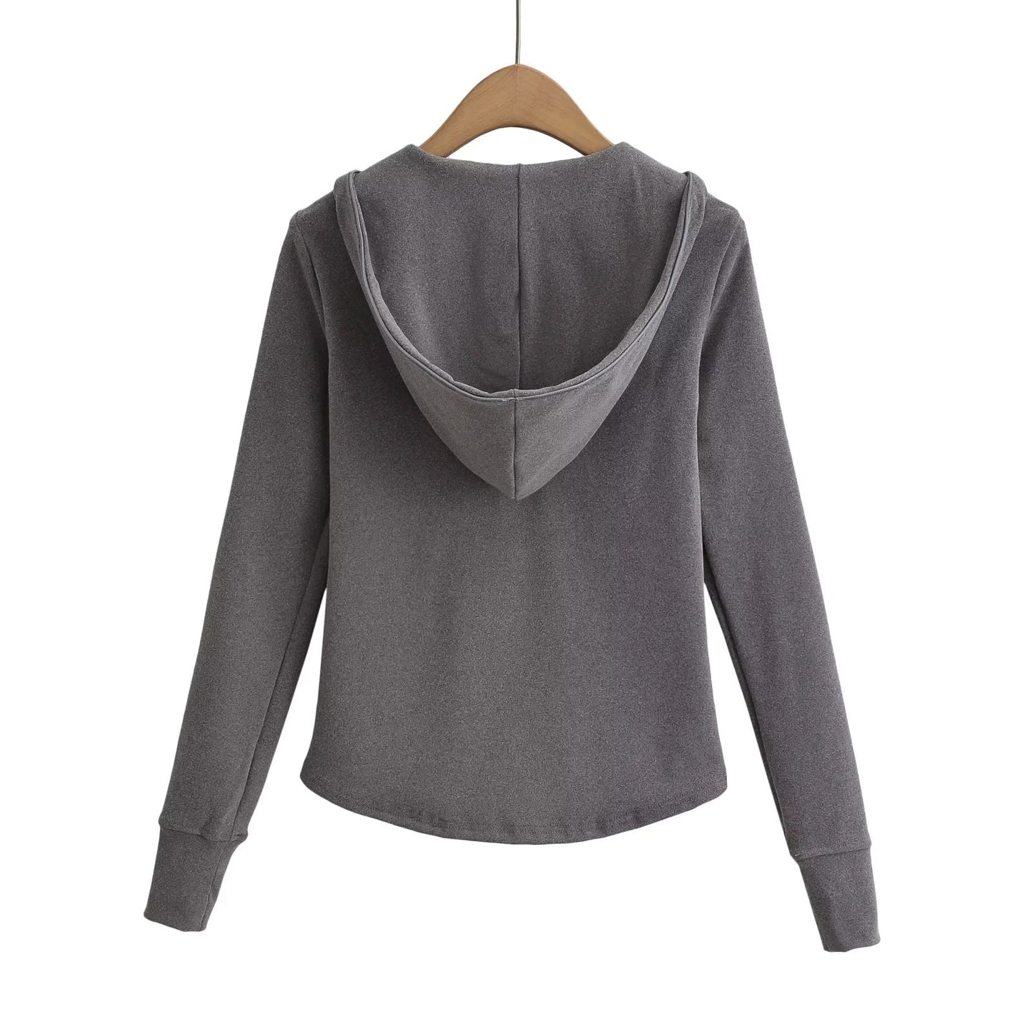 Slim solid color long sleeved zipper hooded sweatshirt