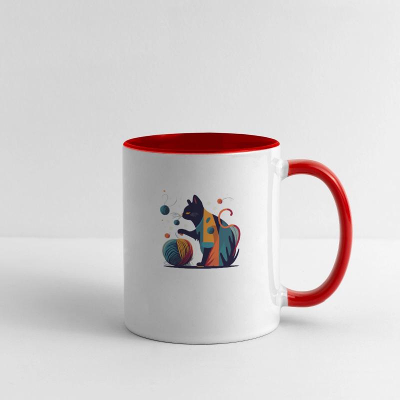 Colorful Cat playing with Wool Ball