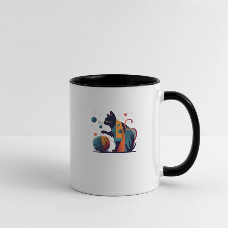 Colorful Cat playing with Wool Ball