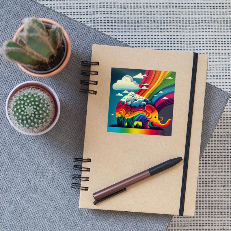 Colourful abstract painting with an elephant.