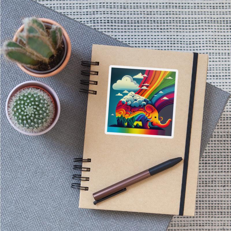 Colourful abstract painting with an elephant.