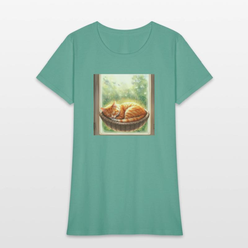 Cozy Cat Napping by Window Scene