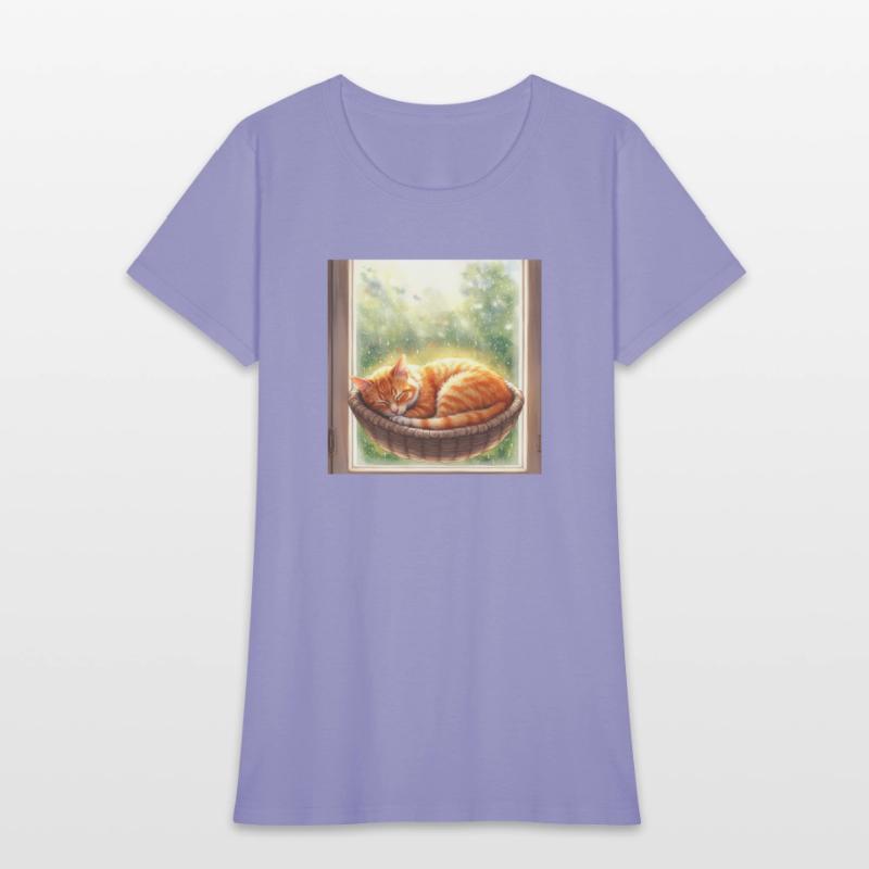 Cozy Cat Napping by Window Scene