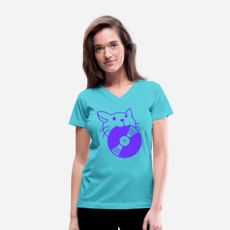 Cute DJ Cat Pet Kitten with Vinyl Record in Mouth