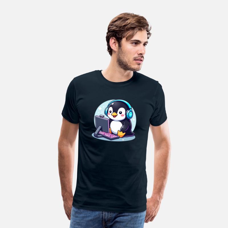 Cute penguin playing games on computer
