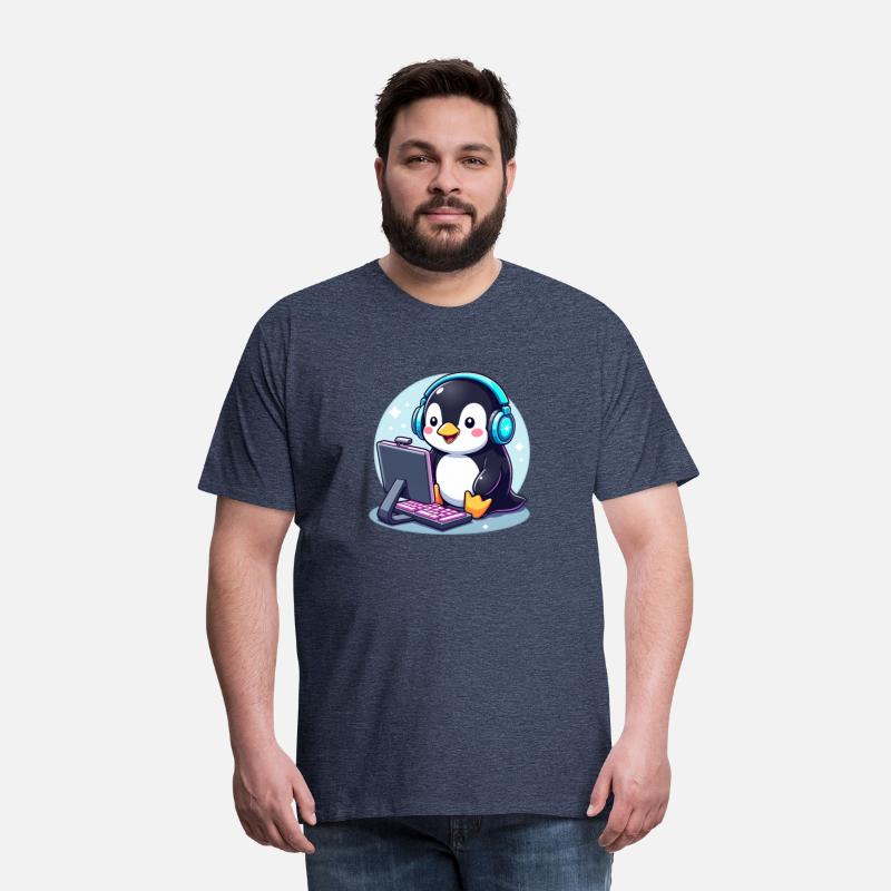 Cute penguin playing games on computer