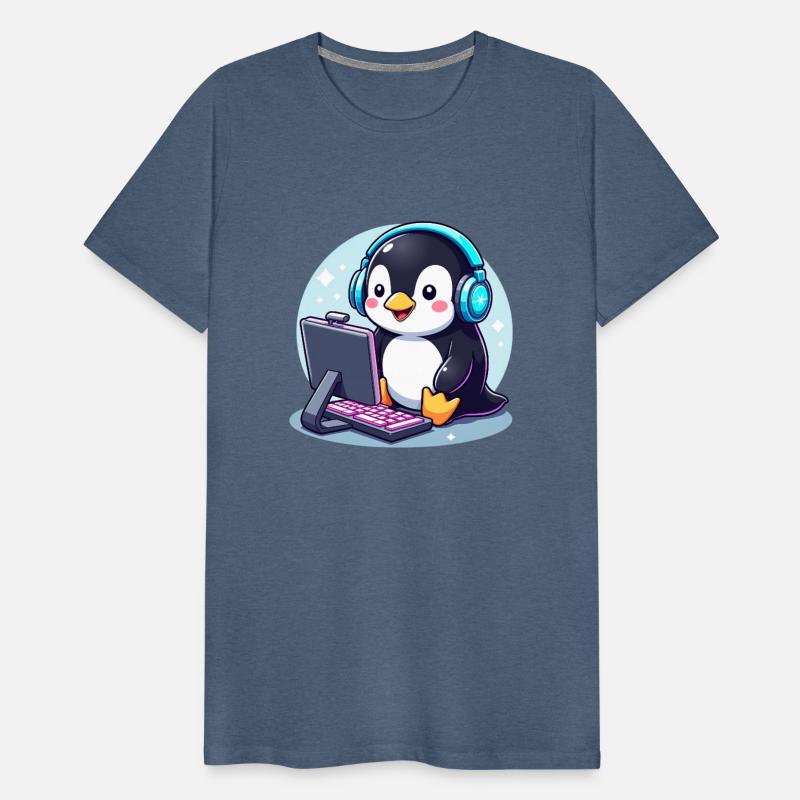 Cute penguin playing games on computer