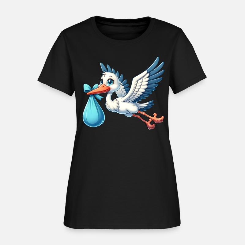 Cute Stork Carrying Baby Bundle Illustration for