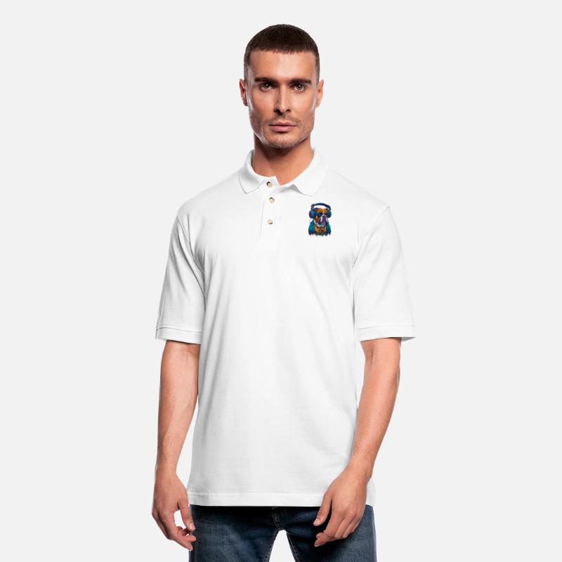 Dog as rapper, wearing headphones