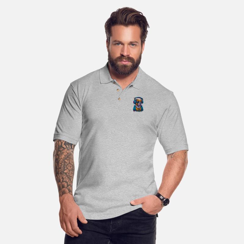 Dog as rapper, wearing headphones