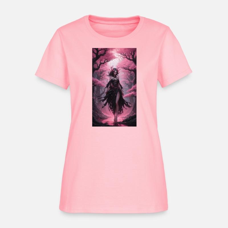 dryad in the cherry blossom woods on black canvas