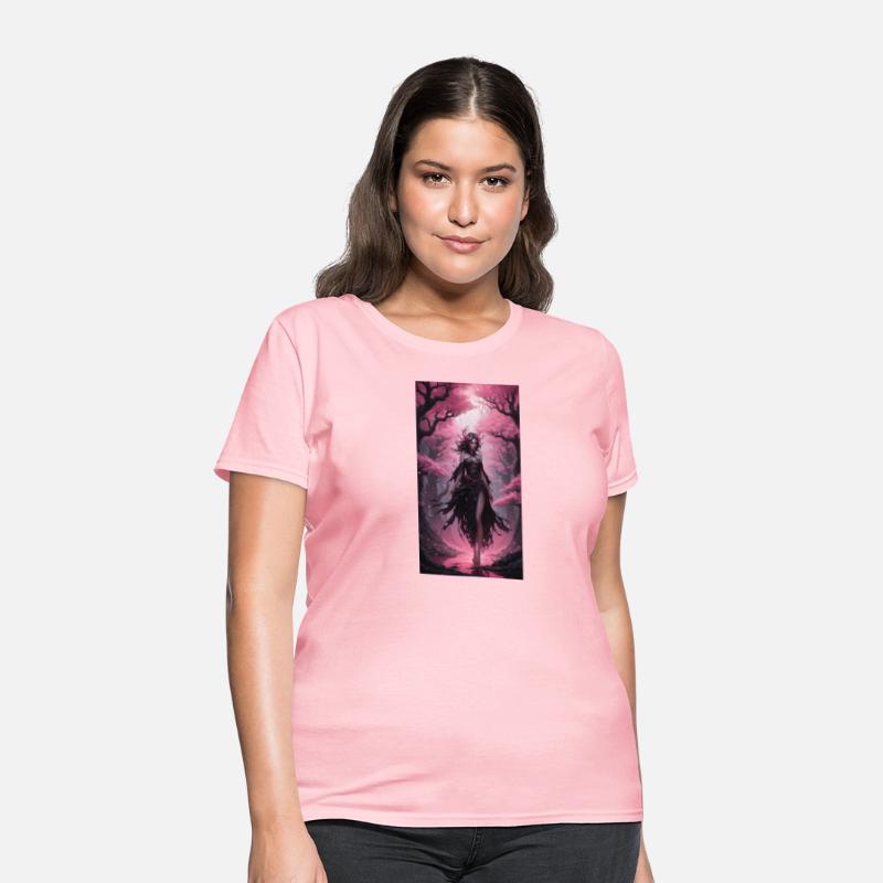 dryad in the cherry blossom woods on black canvas