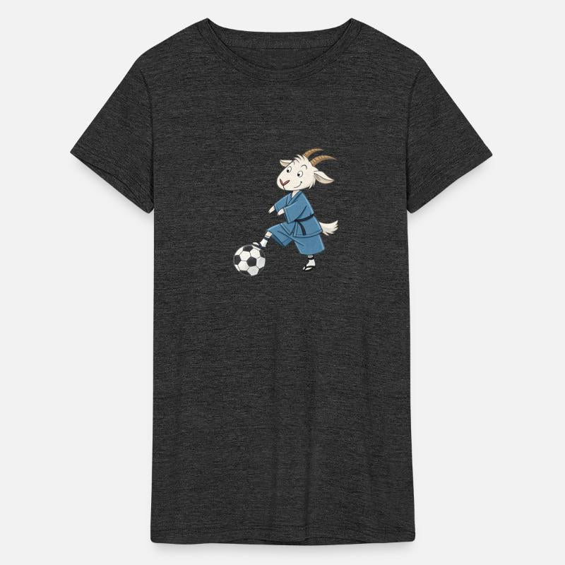 Goat playing soccer in karate kimono