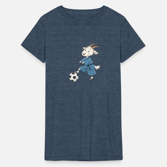 Goat playing soccer in karate kimono