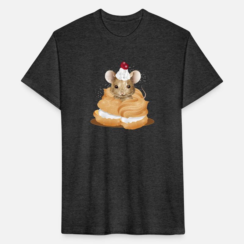 Mouse with icing in the middle of cream puffs