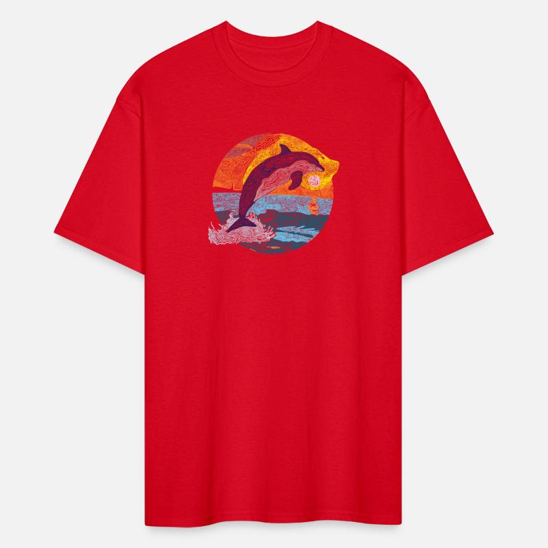 Porpoise Jumping Out of Ocean At Sunset Line Art