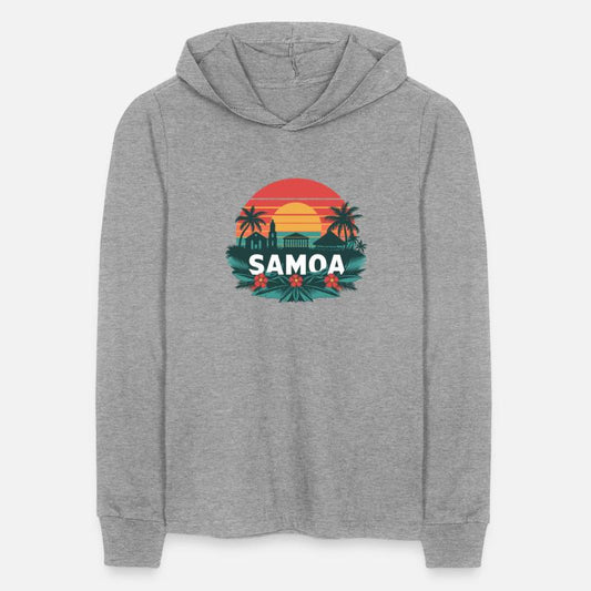 Samoa Tropical Sunset with Palms and Floral Motif