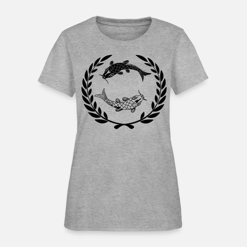 Two fish black and white with laurel wreath