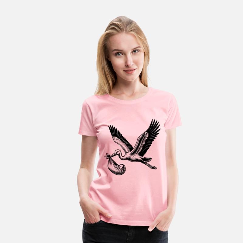 Vintage Stork Carrying Baby Illustration for New