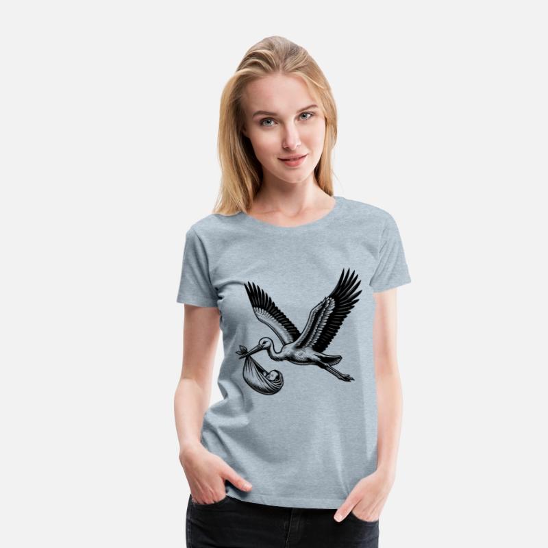 Vintage Stork Carrying Baby Illustration for New