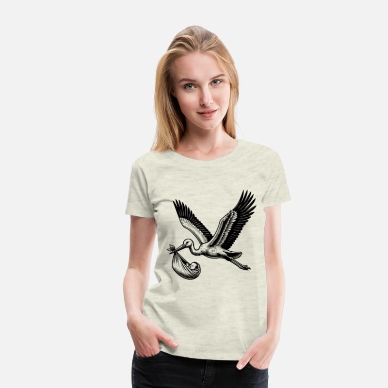 Vintage Stork Carrying Baby Illustration for New