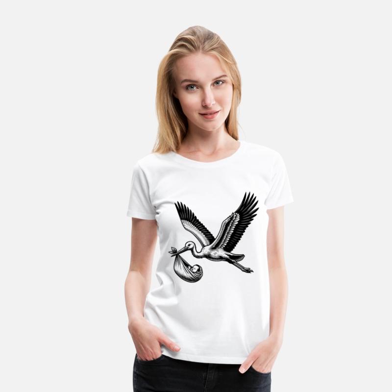 Vintage Stork Carrying Baby Illustration for New