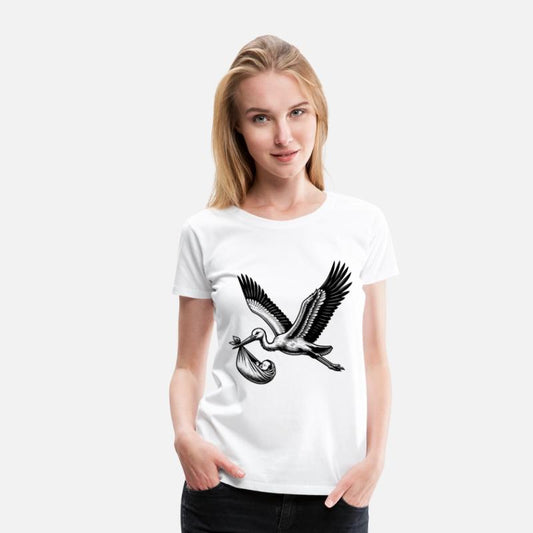 Vintage Stork Carrying Baby Illustration for New