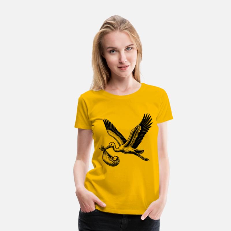 Vintage Stork Carrying Baby Illustration for New