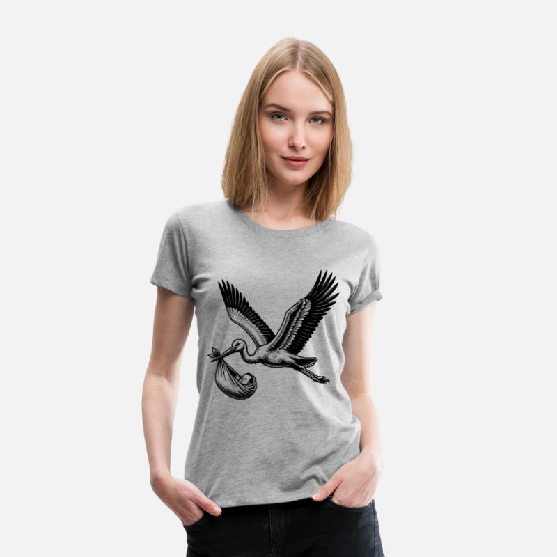 Vintage Stork Carrying Baby Illustration for New